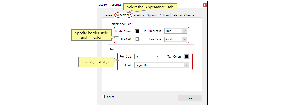 Specify text appearance